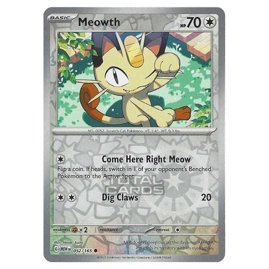 Pokemon - Scarlet & Violet - 151 - Meowth - 052/165 - (Reverse Holo)