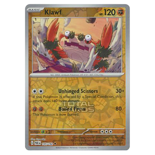 Pokemon - Scarlet & Violet - Paradox Rift - Klawf - 105/182 - (Reverse Holo)