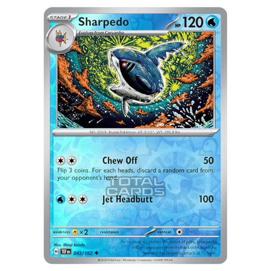 Pokemon - Scarlet & Violet - Temporal Forces - Sharpedo - 043/162 - (Reverse Holo)