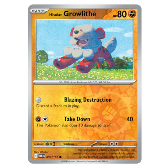 Pokemon - Scarlet & Violet - Twilight Masquerade - Hisuian Growlithe - 099/167 - (Reverse Holo)