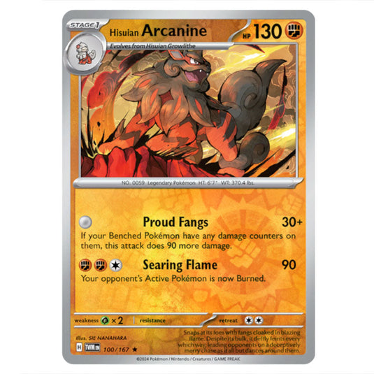 Pokemon - Scarlet & Violet - Twilight Masquerade - Hisuian Arcanine - 100/167 - (Reverse Holo)