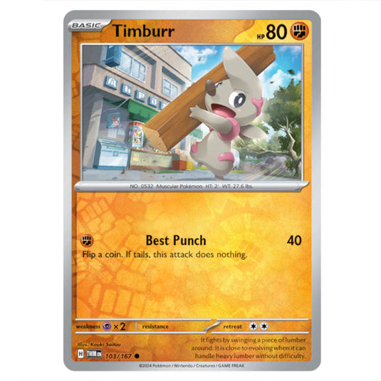 Pokemon - Scarlet & Violet - Twilight Masquerade - Timburr - 103/167 - (Reverse Holo)