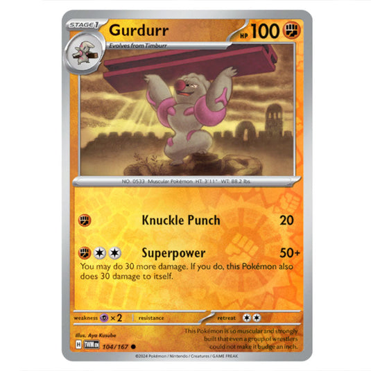 Pokemon - Scarlet & Violet - Twilight Masquerade - Gurdurr - 104/167 - (Reverse Holo)