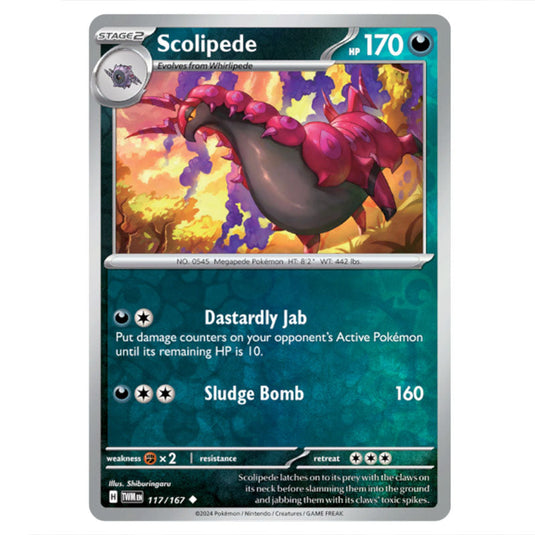 Pokemon - Scarlet & Violet - Twilight Masquerade - Scolipede - 117/167 - (Reverse Holo)