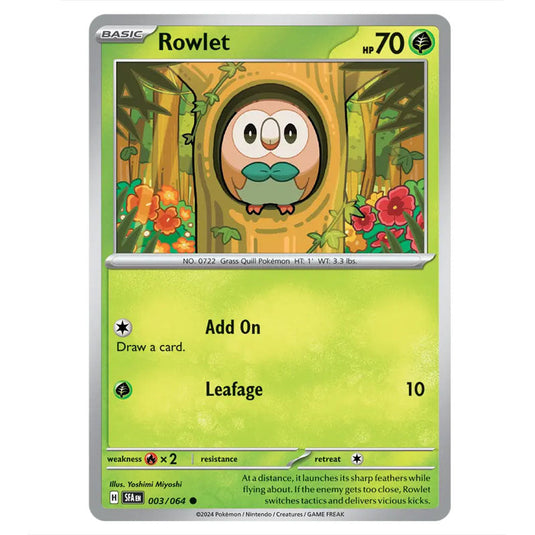 Rowlet 003 card from the Pokemon set Shrouded Fable