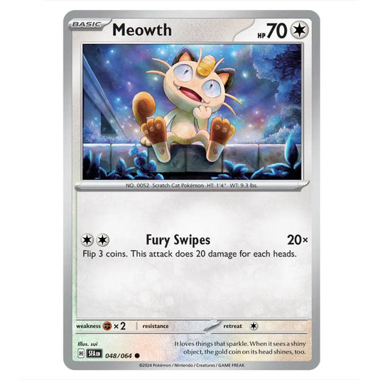 Meowth 048 card from the Pokemon set Shrouded Fable