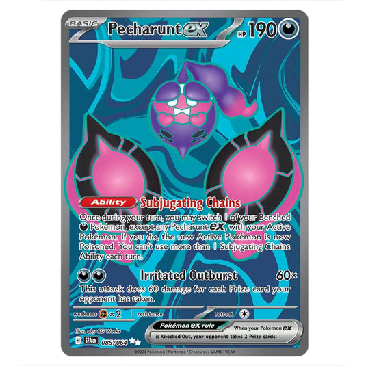 Pecharunt ex 085 card from the Pokemon set Shrouded Fable