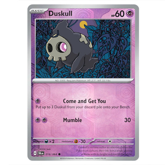 Duskull 018 card from the Pokemon set Shrouded Fable