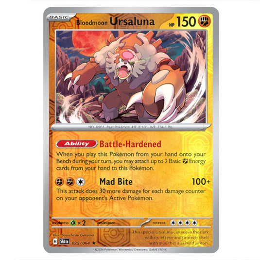 Bloodmoon Ursaluna 025 card from the Pokemon set Shrouded Fable