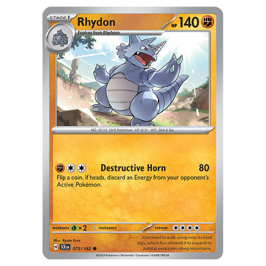 Rhydon 075 card from the Pokemon set Stellar Crown