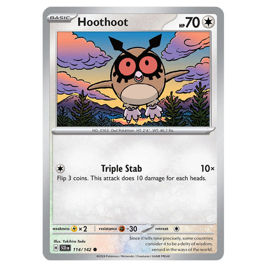 Hoothoot 114 card from the Pokemon set Stellar Crown