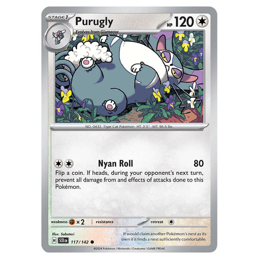 Purugly 117 card from the Pokemon set Stellar Crown