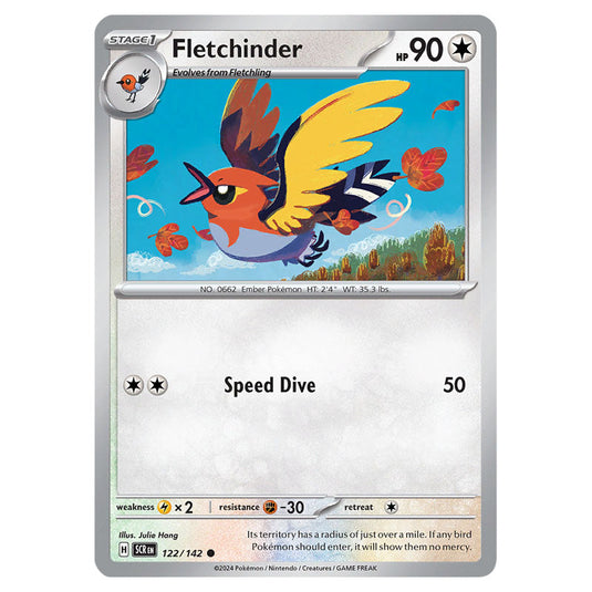 Fletchinder 122 card from the Pokemon set Stellar Crown