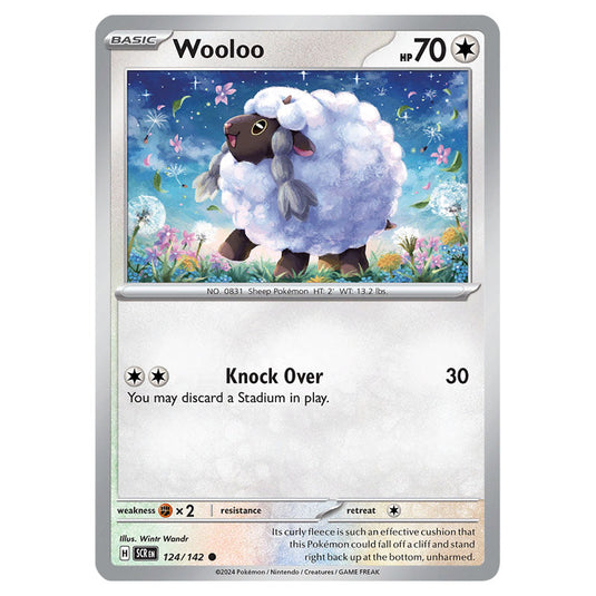 Wooloo 124 card from the Pokemon set Stellar Crown