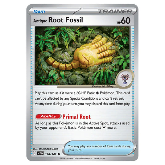 Antique Root Fossil 130 card from the Pokemon set Stellar Crown