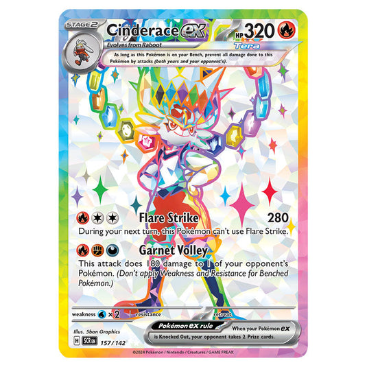 Cinderace ex 157 card from the Pokemon set Stellar Crown