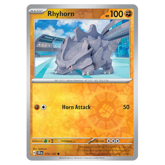 Rhyhorn 074 card from the Pokemon set Stellar Crown