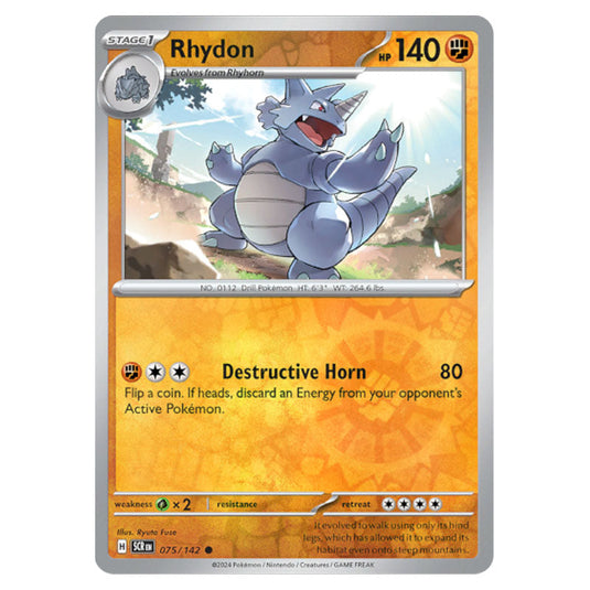 Rhydon 075 card from the Pokemon set Stellar Crown