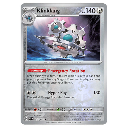 Klinklang 101 card from the Pokemon set Stellar Crown