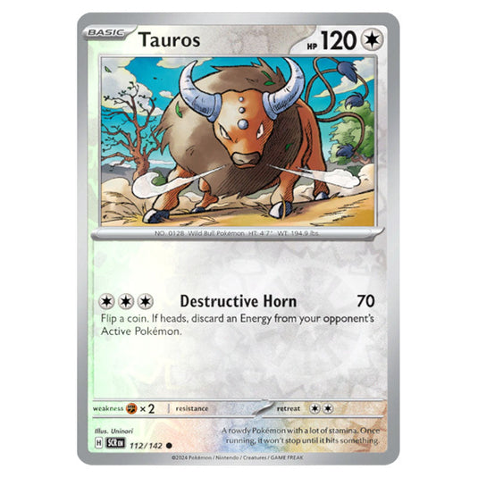 Tauros 112 card from the Pokemon set Stellar Crown