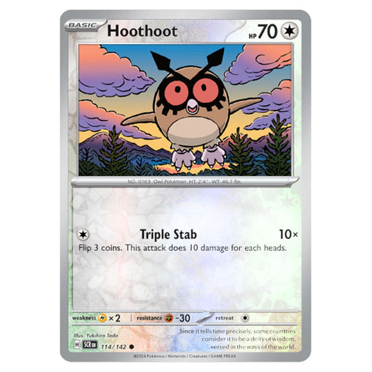 Hoothoot 114 card from the Pokemon set Stellar Crown