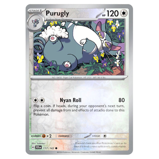 Purugly 117 card from the Pokemon set Stellar Crown