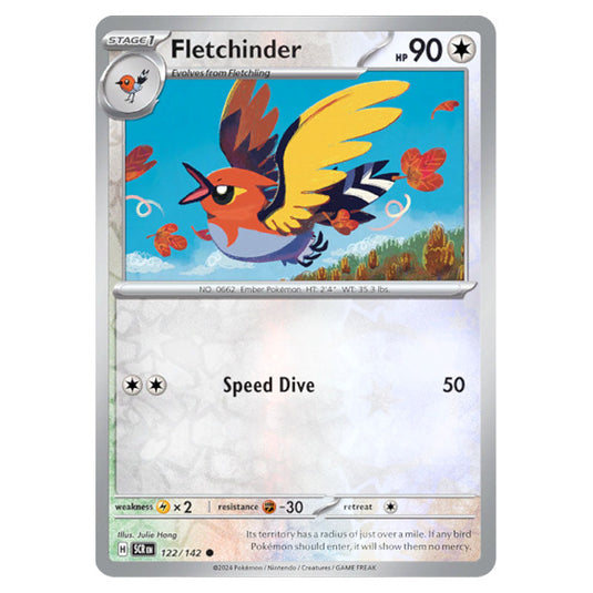 Fletchinder 122 card from the Pokemon set Stellar Crown