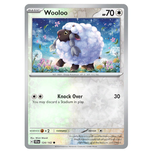 Wooloo 124 card from the Pokemon set Stellar Crown