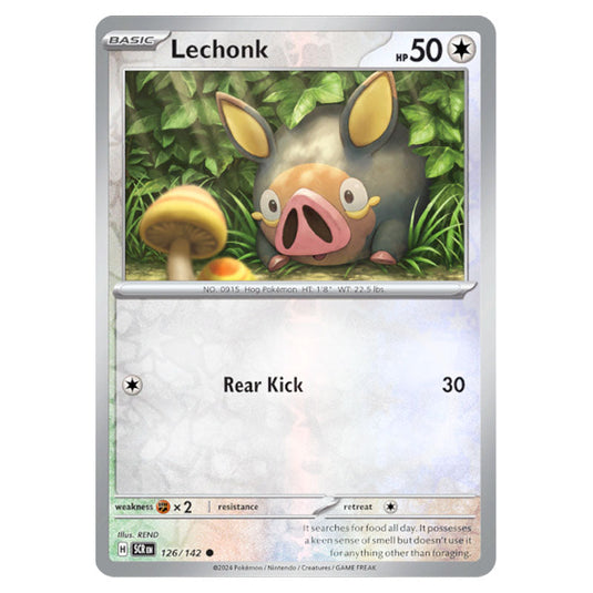 Lechonk 126 card from the Pokemon set Stellar Crown