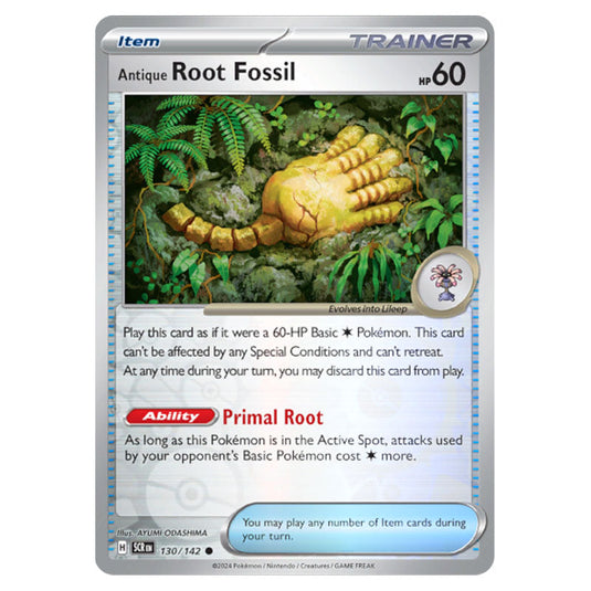 Antique Root Fossil 130 card from the Pokemon set Stellar Crown