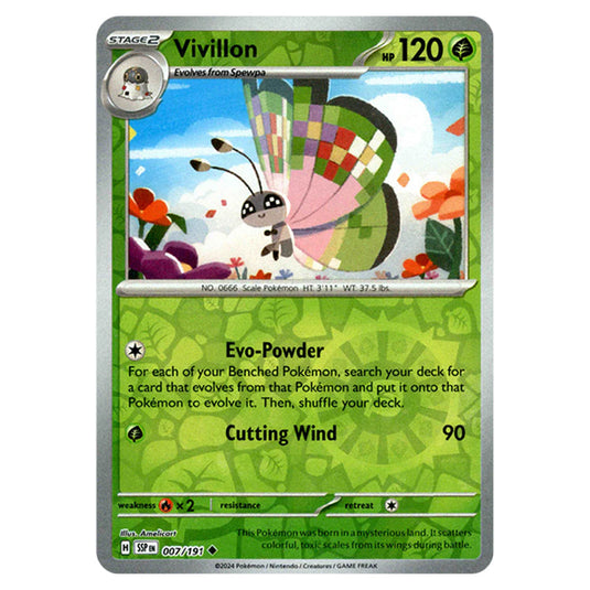 Pokemon - Scarlet & Violet - Surging Sparks - Vivillon - 007/191 - (Reverse Holo)