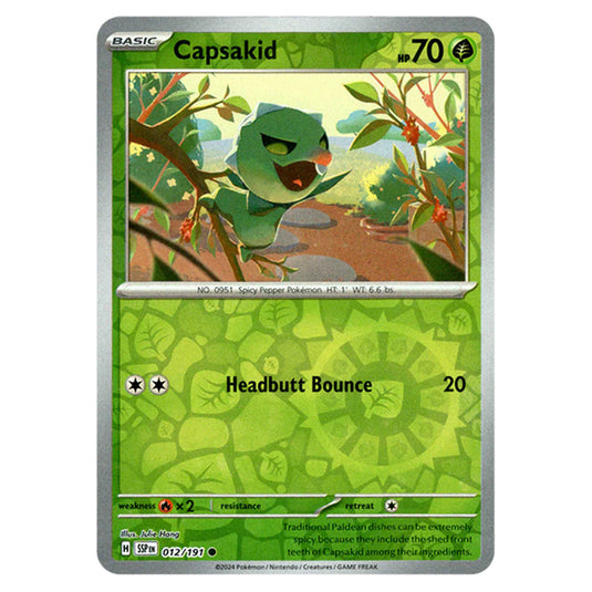 capsakid pokemon card Holo Like new This attack does 50 damage times the number of heads. Pokemon - Scarlet & Violet