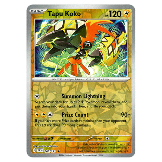 Pokemon - Scarlet & Violet - Surging Sparks - Tapu Koko - 065/191 - (Reverse Holo)