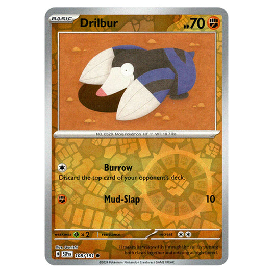 Pokemon - Scarlet & Violet - Surging Sparks - Drilbur - 108/191 - (Reverse Holo)