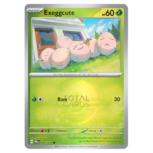 Exeggcute 001 Reverse Holo Poke Ball card from the Pokemon set Prismatic Evolutions