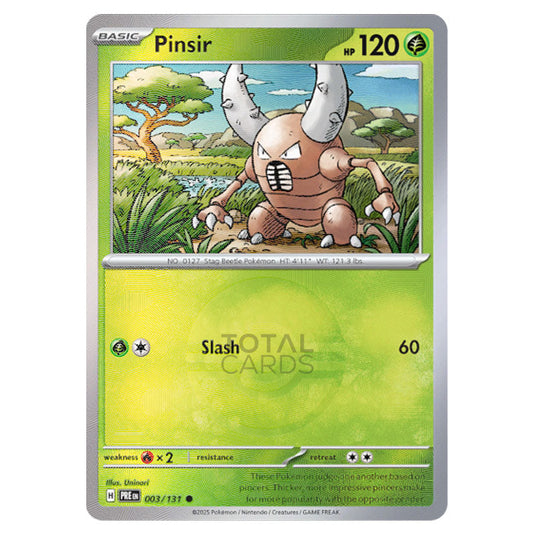 Pinsir 003 Reverse Holo Poke Ball card from the Pokemon set Prismatic Evolutions
