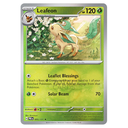 Leafeon 005 Reverse Holo Poke Ball card from the Pokemon set Prismatic Evolutions