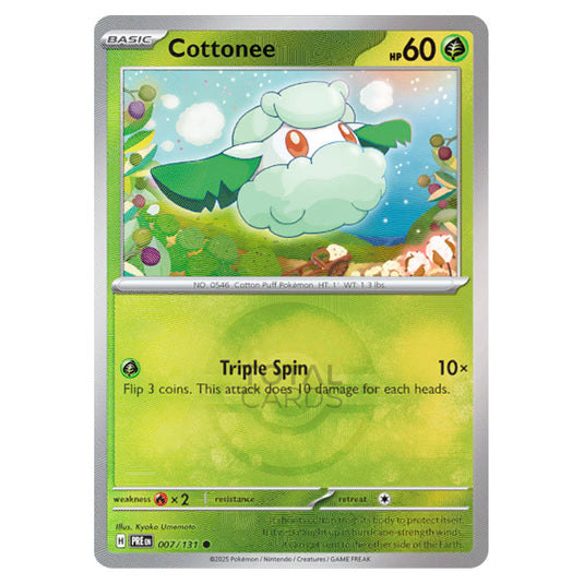 Cottonee 007 Reverse Holo Poke Ball card from the Pokemon set Prismatic Evolutions