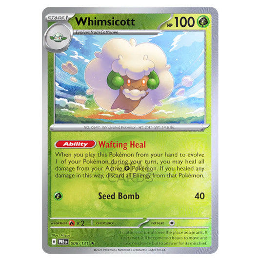 Whimsicott 008 Reverse Holo Poke Ball card from the Pokemon set Prismatic Evolutions