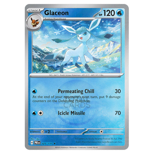 Glaceon 025 Reverse Holo Poke Ball card from the Pokemon set Prismatic Evolutions