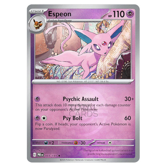 Espeon 033 Reverse Holo Poke Ball card from the Pokemon set Prismatic Evolutions