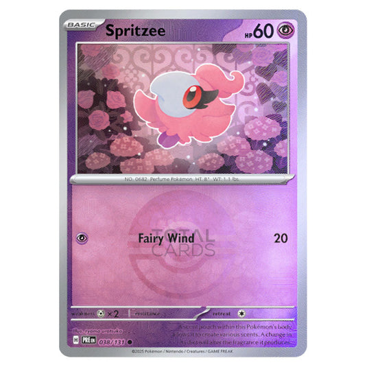 Spritzee 038 Reverse Holo Poke Ball card from the Pokemon set Prismatic Evolutions