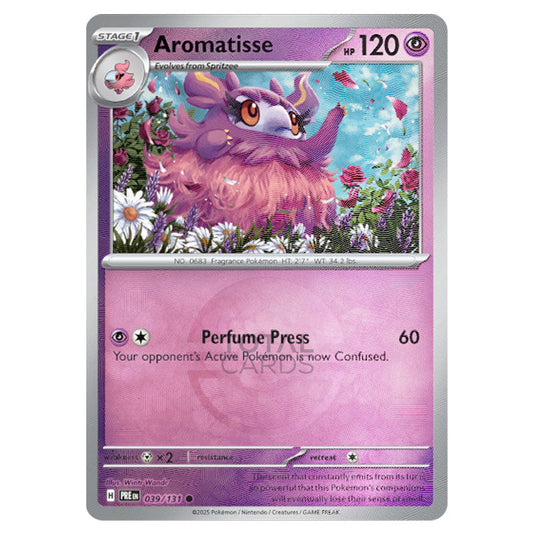 Aromatisse 039 Reverse Holo Poke Ball card from the Pokemon set Prismatic Evolutions
