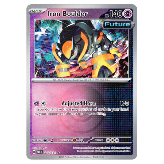 Iron Boulder 046 Reverse Holo Poke Ball card from the Pokemon set Prismatic Evolutions