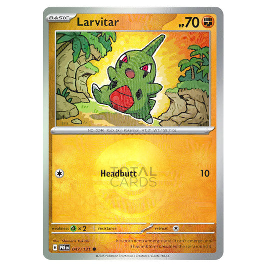 Larvitar 047 Reverse Holo Poke Ball card from the Pokemon set Prismatic Evolutions