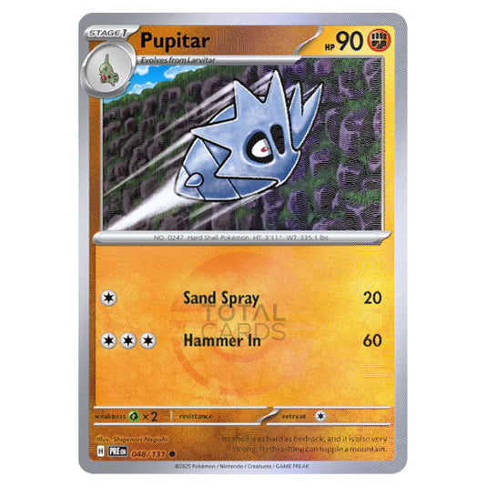 Pupitar 048 Reverse Holo Poke Ball card from the Pokemon set Prismatic Evolutions
