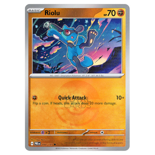 Riolu 050 Reverse Holo Poke Ball card from the Pokemon set Prismatic Evolutions