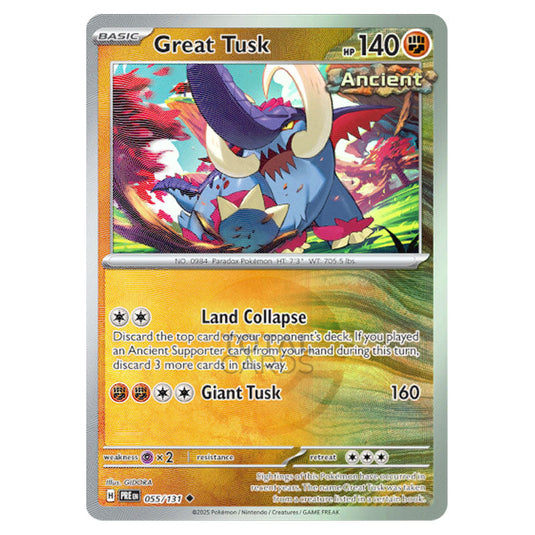 Great Tusk 055 Reverse Holo Poke Ball card from the Pokemon set Prismatic Evolutions
