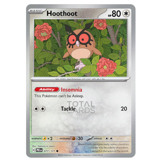 Hoothoot 077 Reverse Holo Poke Ball card from the Pokemon set Prismatic Evolutions