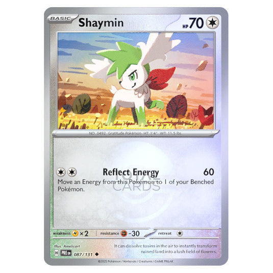 Shaymin 087 Reverse Holo Poke Ball card from the Pokemon set Prismatic Evolutions